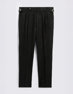 Black Linen Pleated Trousers