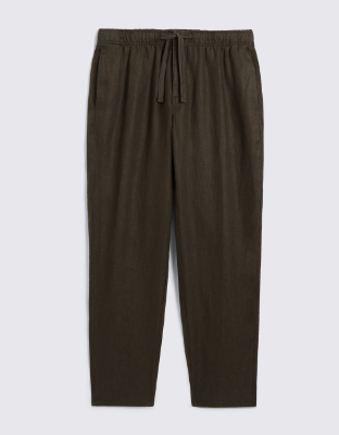 Brown Linen Drawstring Trouser