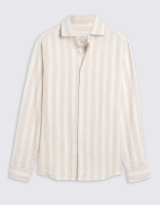 Camel Stripe Cotton & Linen Shirt
