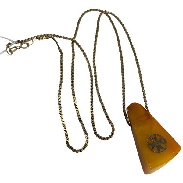 10KT Gold Chain with Baltic Amber Maltese Cross Pendant * 20