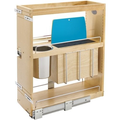 Rev-A-Shelf 449KB-BCSC-8C, 9-9/32 Inch Width Bottom and Side Mount Knife Block Organizer, Light Brown