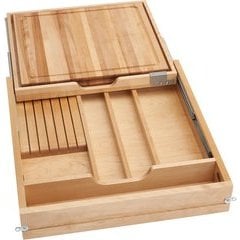 Brand New! 21 Inch Depth Wood Knife Organizer and Cutting Board Replacement Drawer System (No Slides), Maple Veneer