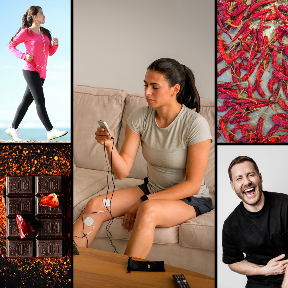 A collage showing the five ways to unlock endorphins
