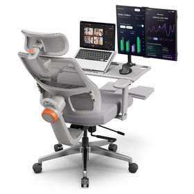 NEWTRAL MagicH-GPro Ergonomic Chair with Footrest + Detachable Workstation Desktop, Gray