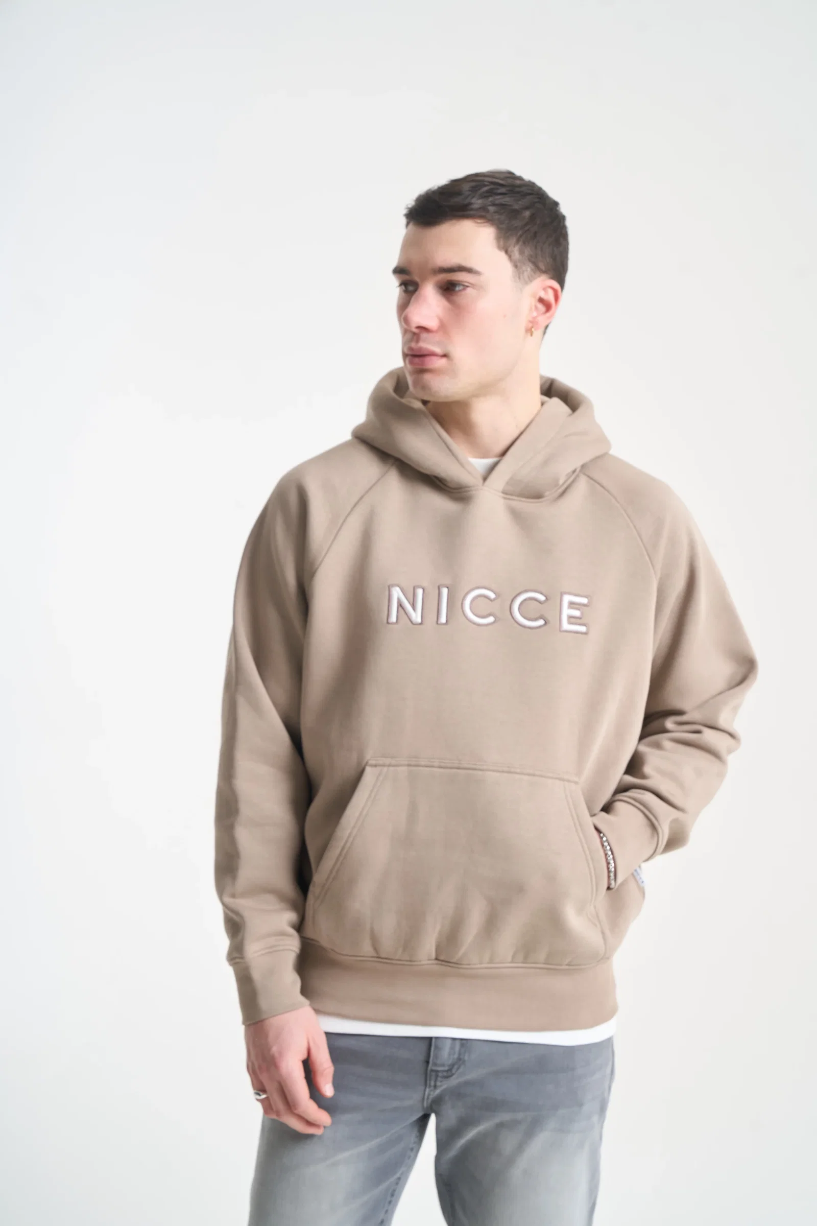 Image of NICCE Mens Mercury Outline Hoodie | Taupe Zeal