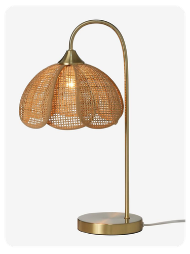 Nachttischlampe aus Rattan mit Messingfuß, Kinderzimmer - gold