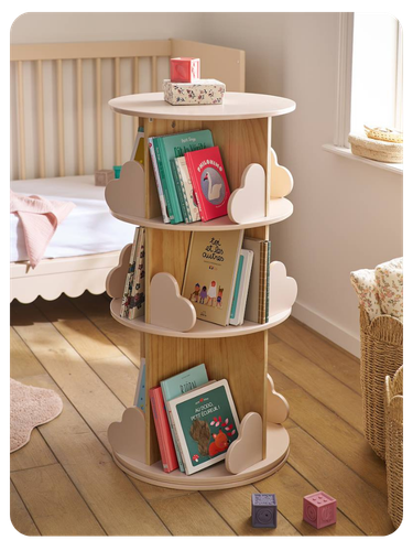 Dreh-Bücherregal mit 3 Ebenen HERZ Kinderzimmer - hellrosa