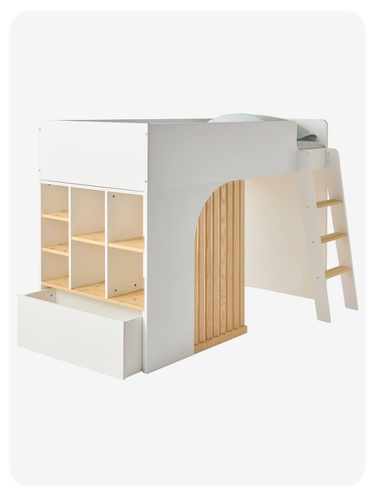 Kinder Hochbett mit Stauraum PLAYFUL - weiß