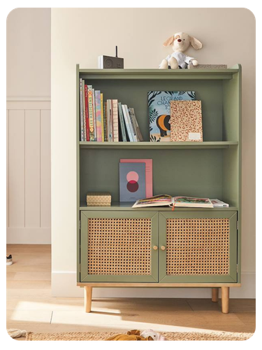 Kinder Bücherregal mit Rattan POESIE - grün