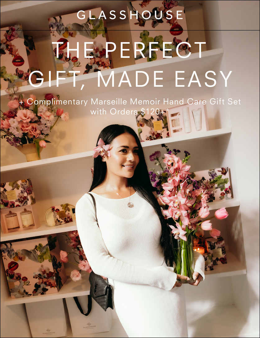 GLASSHOUSE FRAGRANCES. THE PERFECT GIFT, MADE EASY. + COMPLIMENTARY MARSEILLE MEMOIR HAND CARE GIFT SET WITH ORDERS $120+*