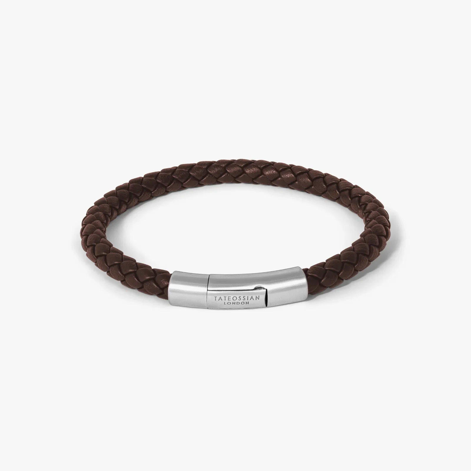 Image of Charles Click Pelle Bracelet In Rhodium & Brown Leather