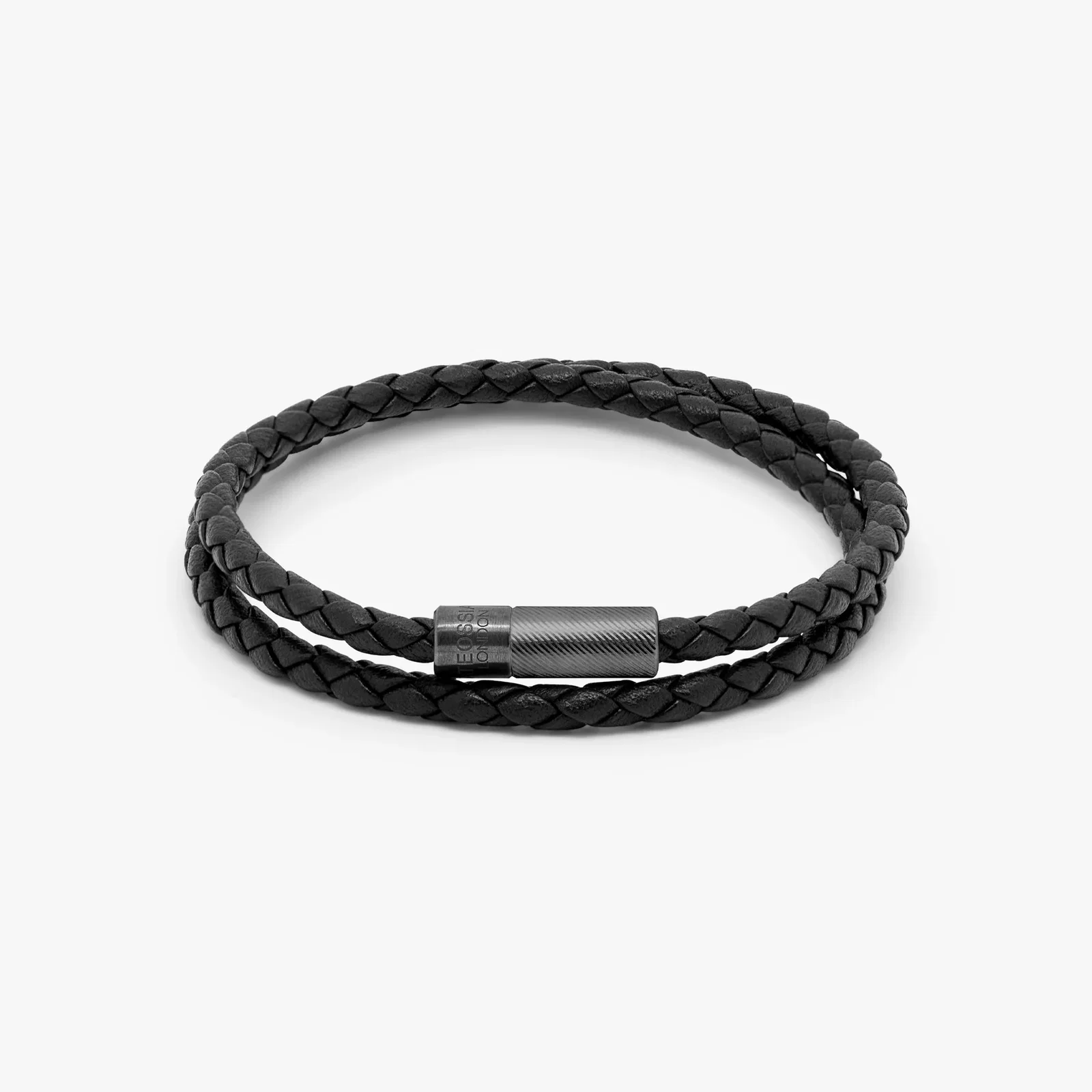 Image of Pop Rigato Pelle Double Wrap Bracelet In Black Leather With Black Ruthenium Silver