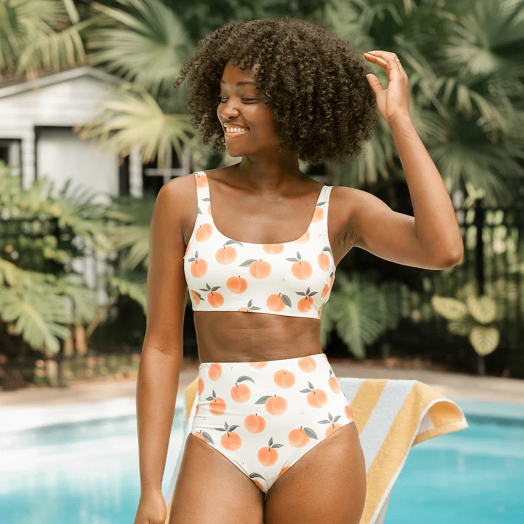 Image of Peaches Print on Off-White Women's Bikini Top