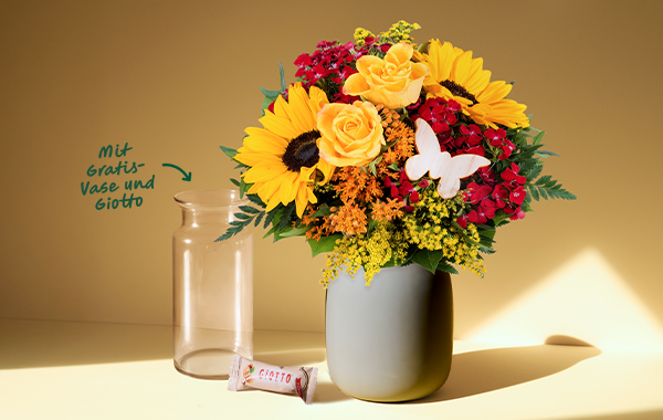 Strahlend schön: Blumenstrauß Mamas Lächeln mit 2 Gratis-Geschenken für 29,99 €