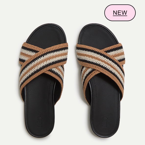 GRACIE Stripe-Webbing Cross Slides Black Mix