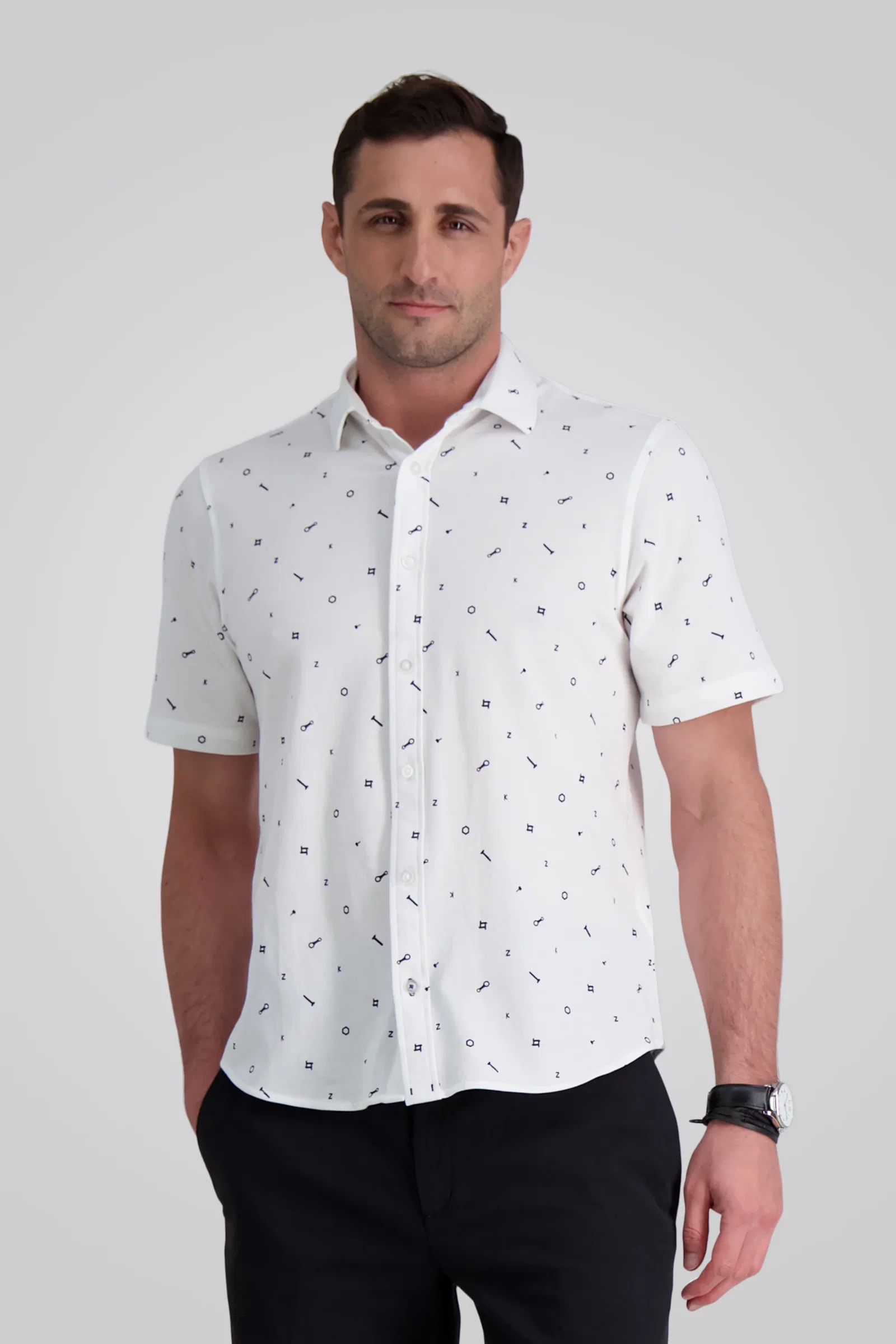 Image of Pique Short Sleeve Button Down Shirt - White