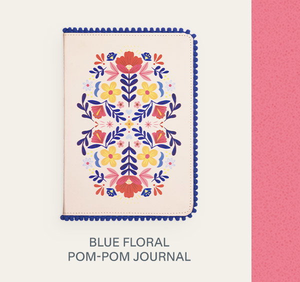 Blue Floral Pom-Pom Journal.