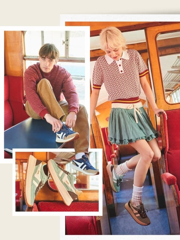 A men's lifestyle image & a women's lifestyle image featuring Gola joggers & a still life shot of women's Phoenix