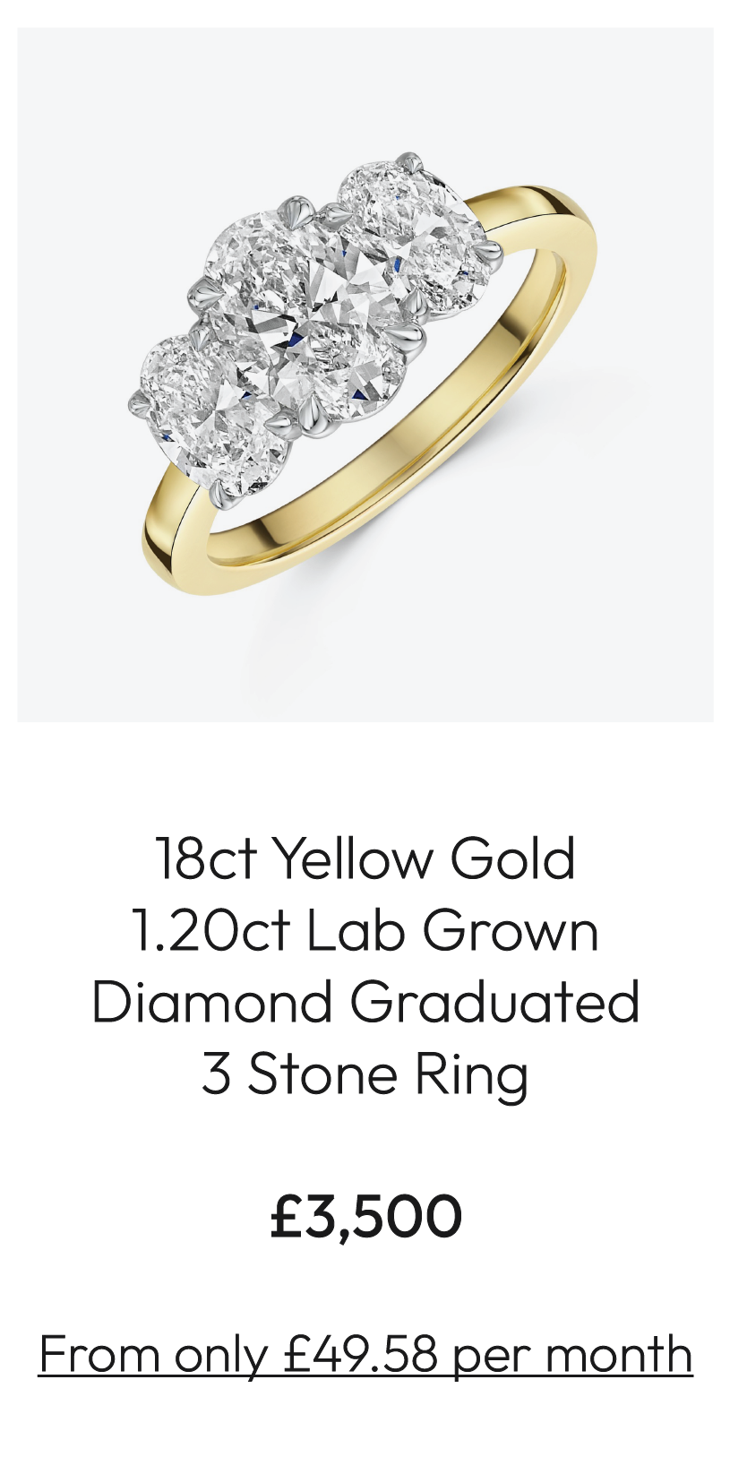 18ct Yellow Gold Oval Cut 1.20ct Lab Grown Diamond Graduated 3 Stone Ring