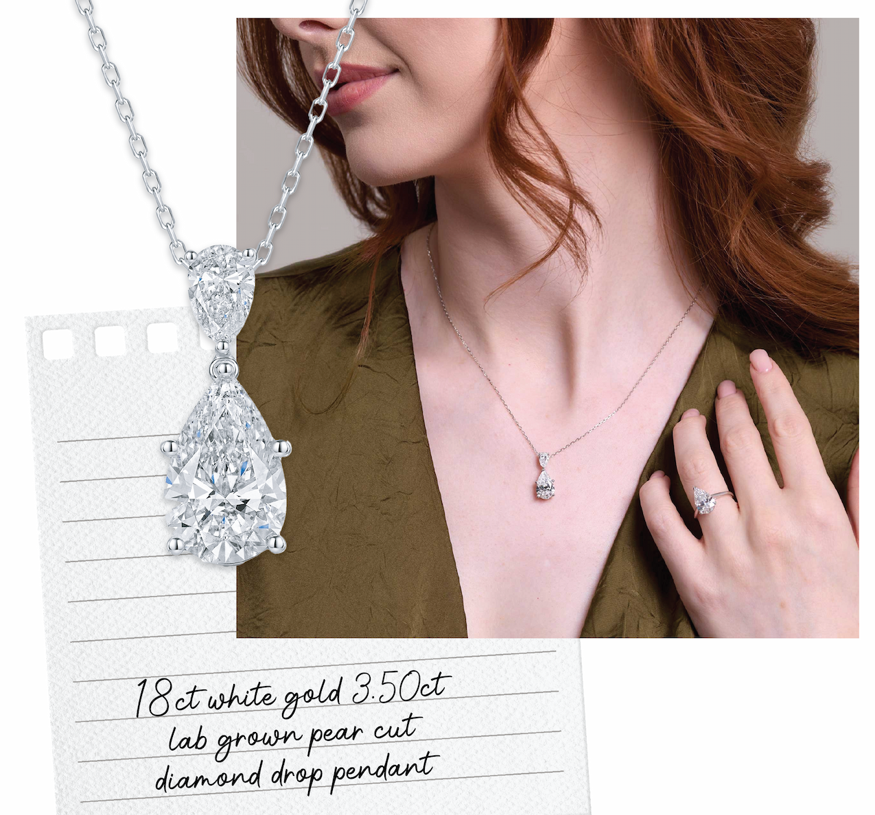 18ct White Gold 3.50ct Lab Grown Pear Cut Diamond Drop Pendant