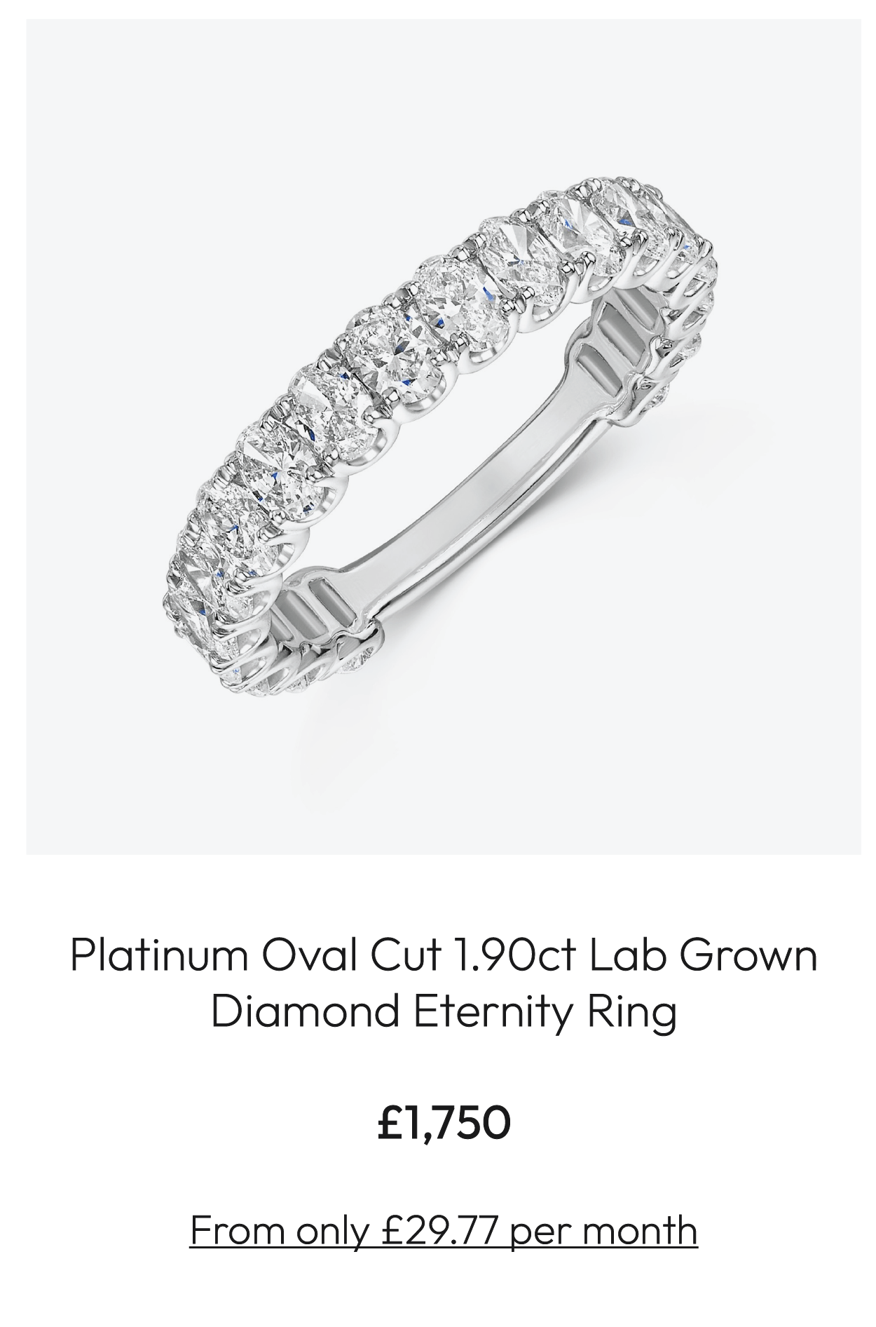Platinum Oval Cut 1.90ct Lab Grown Diamond Eternity Ring