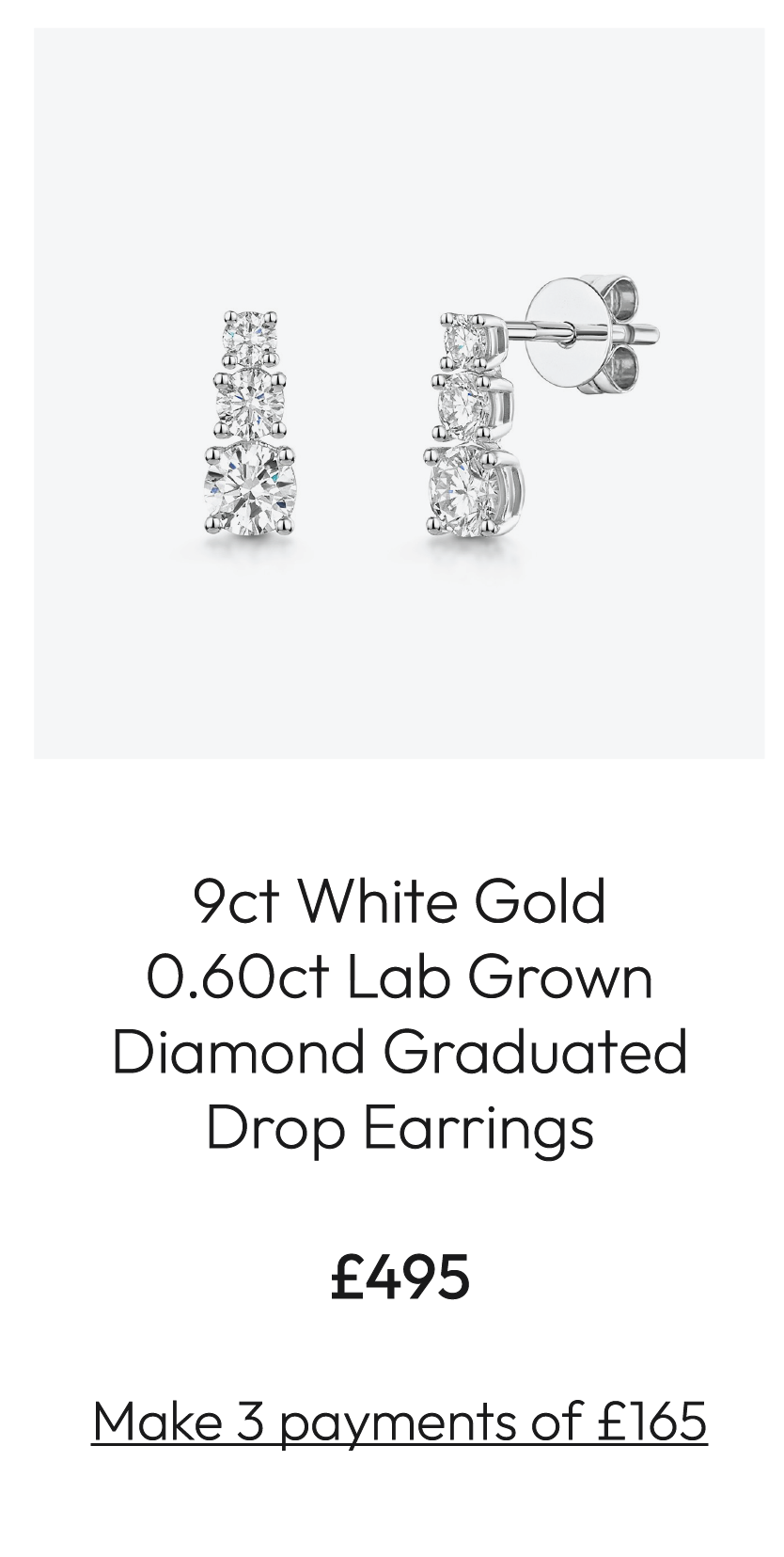 9ct White Gold Round Brilliant 0.60ct Lab Grown Diamond Graduated Drop Earrings
