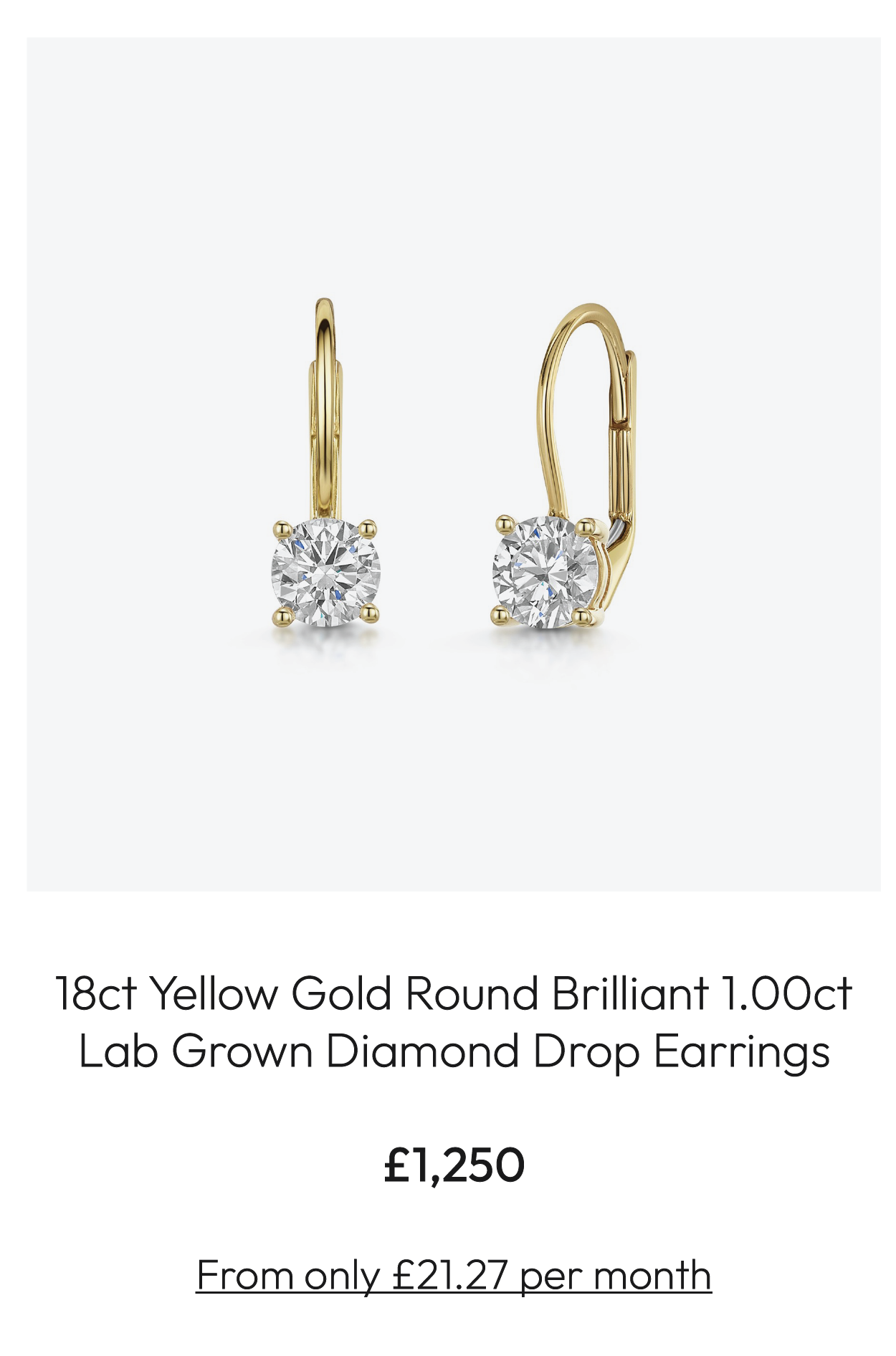 18ct Yellow Gold Round Brilliant 1.00ct Lab Grown Diamond Drop Earrings