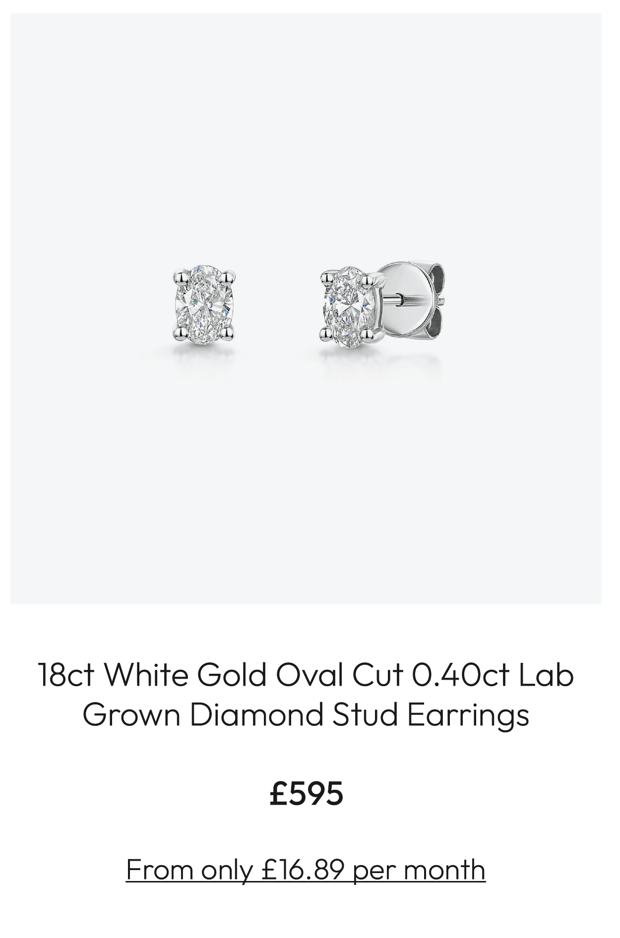 18ct White Gold Oval Cut 0.40ct Lab Grown Diamond Stud Earrings