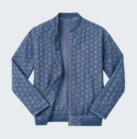 Blaue Blouson mit Muster, Produktbild.