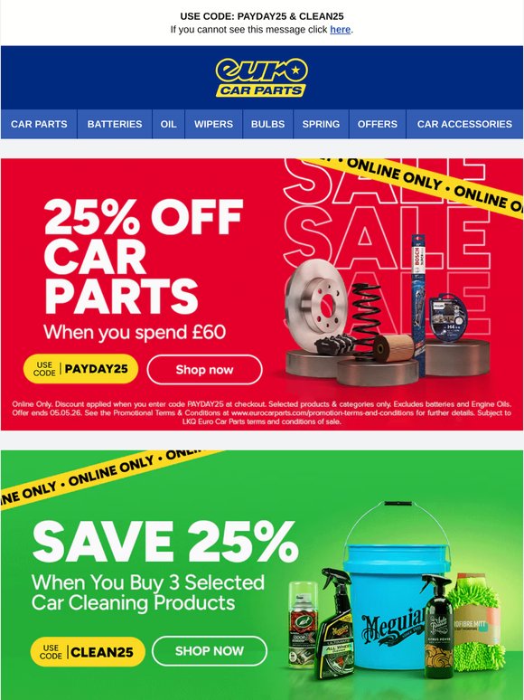 Ends Today! 25% Off Parts*, Spend £60 + | Save 25% On Selected Cleaning*