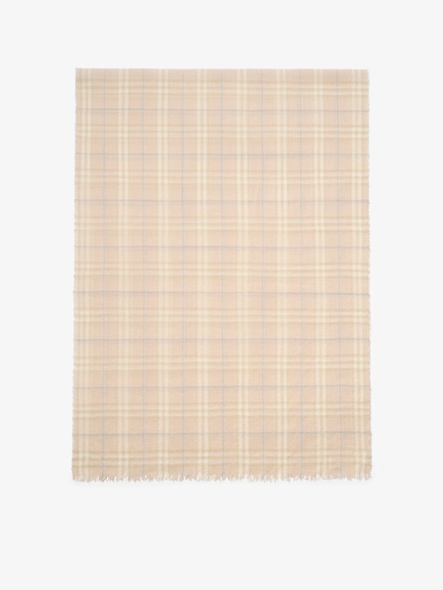 Wide Check Wool Silk Blend Scarf