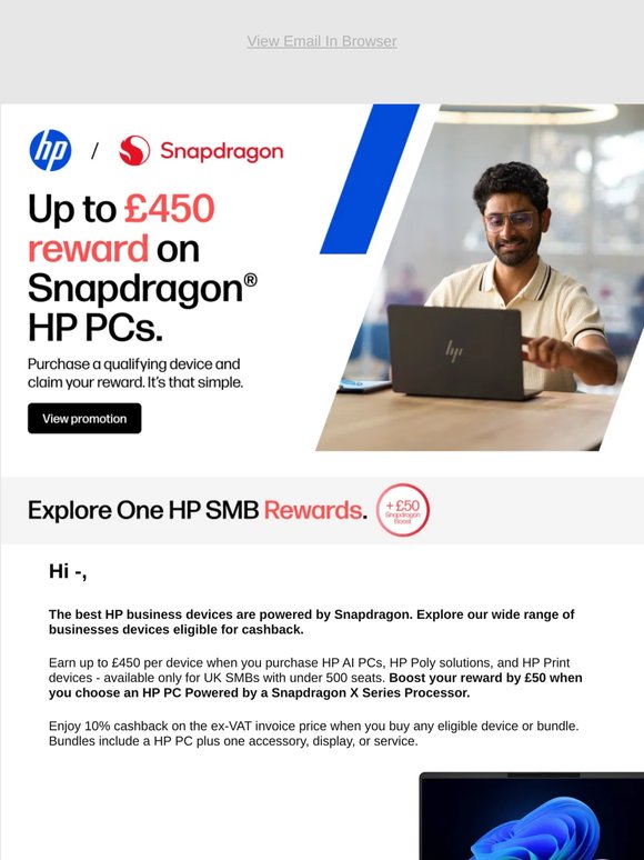 Up to £450 ready to claim | Your SMB rewards from One HP