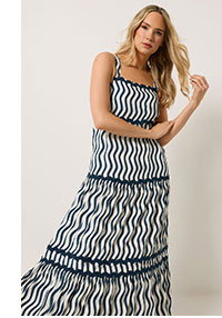 Ivory White & Blue Swirl Maxi Dress
