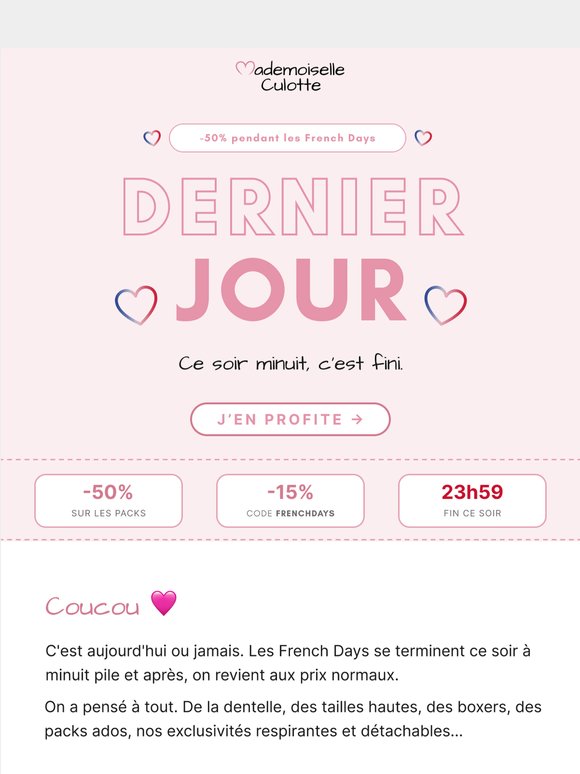 Dernier jour, toi : -50% jusqu'à minuit