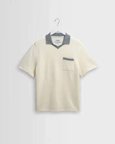 Pendal - Ecru And Blue Ribbed Organic Cotton Polo Shirt