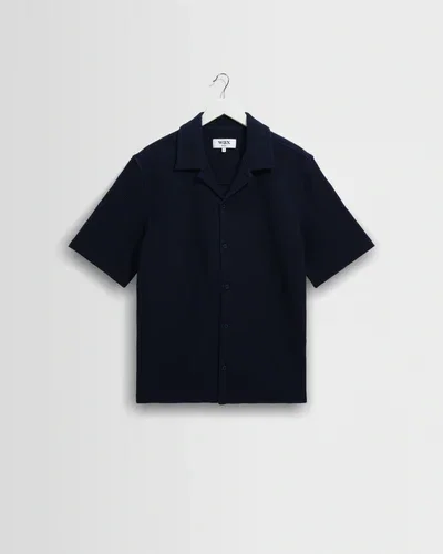 Clayland - Navy Textured Waffle Short-Sleeve Shirt