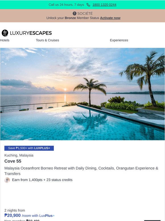 Malaysia Oceanfront Borneo Retreat with Daily Dining, Cocktails & Orangutan Nature Reserve Experience