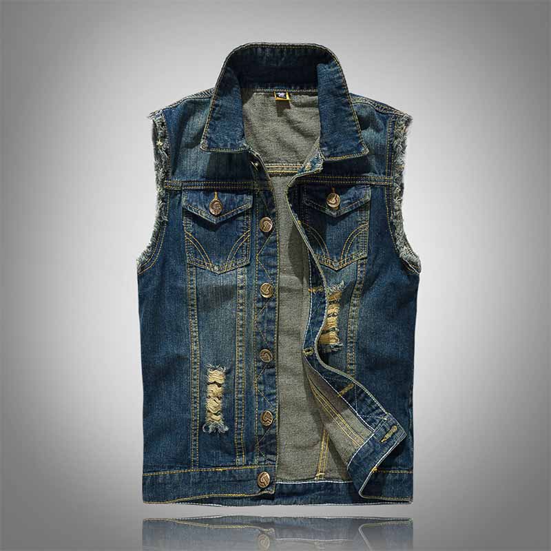 Image of Fashion Slim Fit Ripped Sleeveless Denim Vest