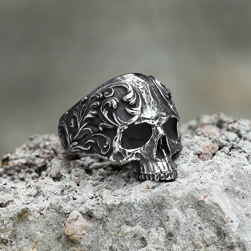 Image of Vintage Pattern Stainless Steel Skull Ring