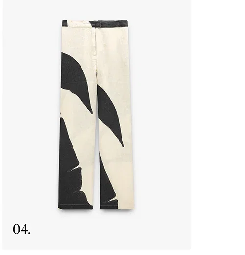 Straight printed trousers 100% linen