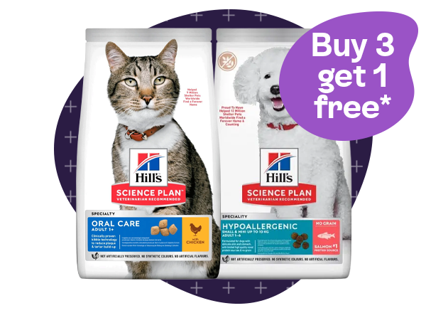 Buy 3 get 1 free on selected Hills Science Plan Foods