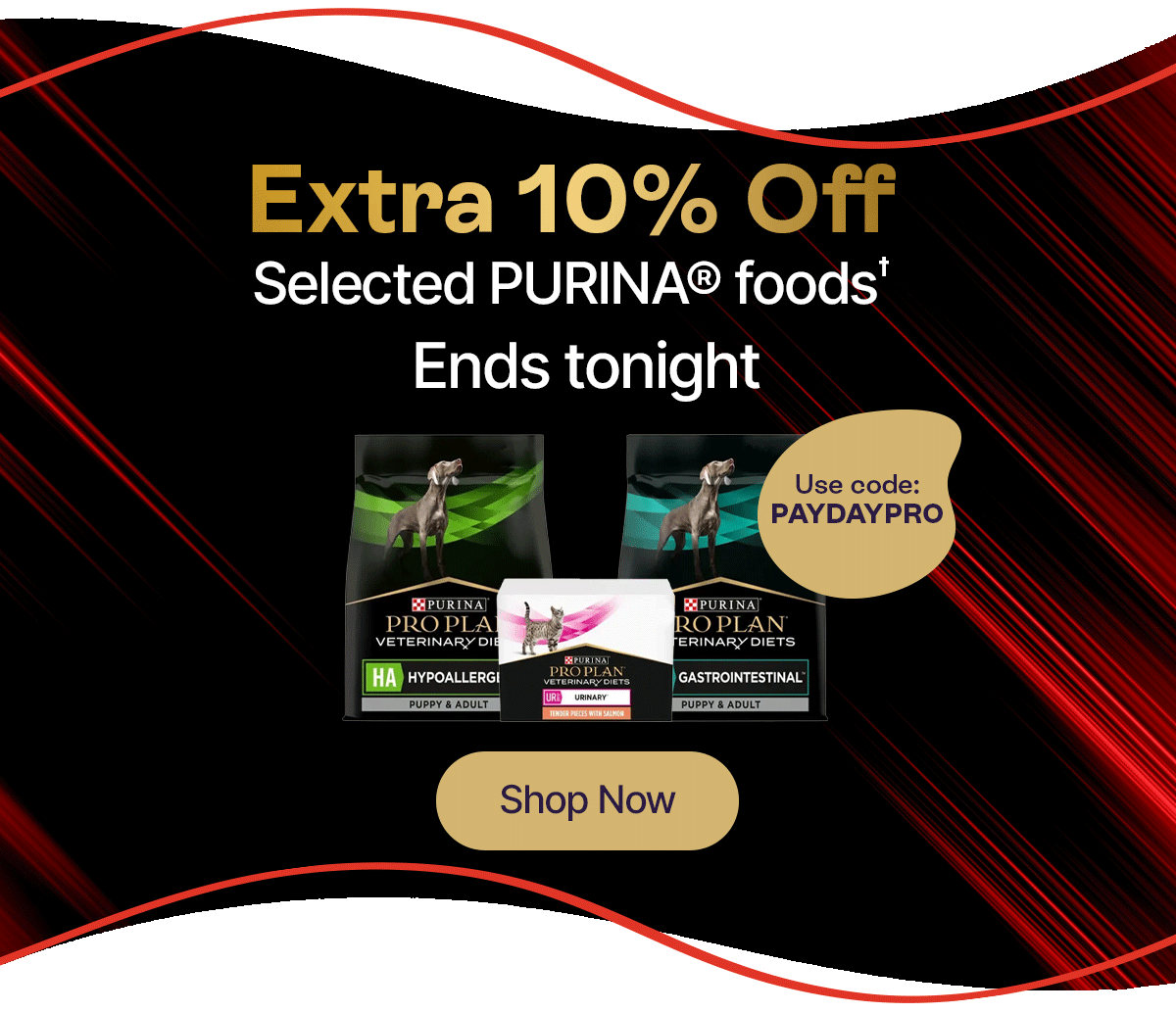 Extra 10% off selected Purina foods ends tonight