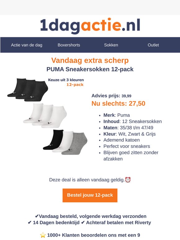 🔥Scoor 12 paar Puma sneakersokken voor een scherpe prijs