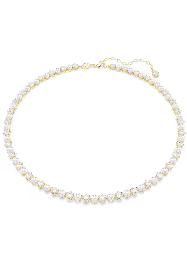 Matrix-tennisketting, Crystal Pearl, Round-slijpvorm, Wit, Goudkleurige toplaag