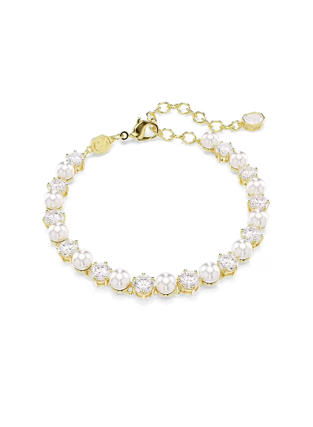 Matrix-tennisarmband, Crystal Pearl, Round-slijpvorm, Wit, Goudkleurige toplaag
