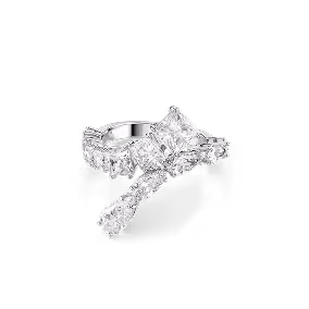 Matrix ring, Mixed cuts, White, Rhodium plated