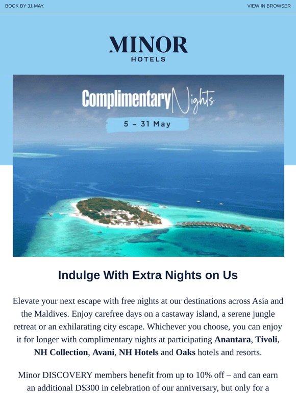 Enjoy complimentary nights in Asia and the Maldives