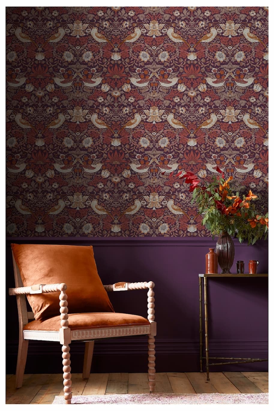 William Morris At Home Strawberry Thief Wallpaper Plum 124229