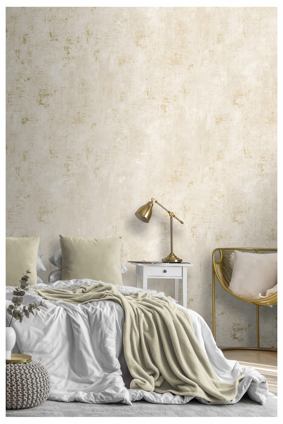 Industrial Concrete Texture Wallpaper Cream / Gold World of Wallpaper AF0032
