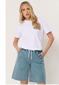 Light Blue Acid Wash Pull On Denim Cotton Jorts